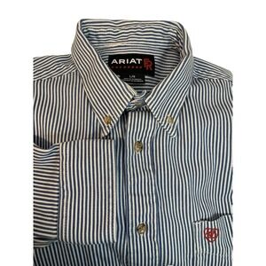 Ariat FR Work Shirt Men's L Flame Resistant CAT 2 Blue Striped Flannel Soft Warm